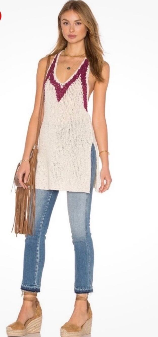 Free People Nubble Hold On Sweater Crochet Tunic Tank Top Ivory Sm Boho Hippie